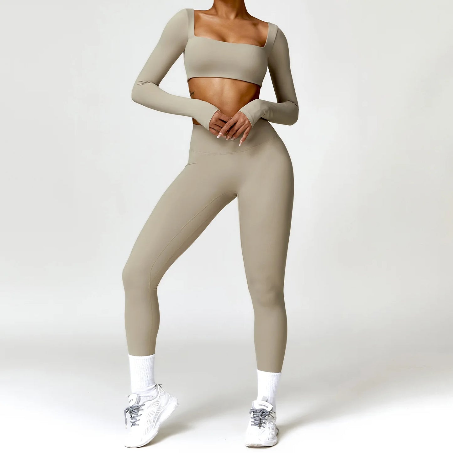 Legging Women Tracksuit Yoga Set 2PCS Sportswear Workout Clothes Athletic Wear Gym Legging Fitness Bra Crop Top Long Sleeve Sports Suits