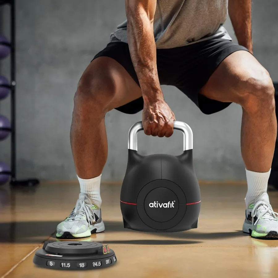 Adjustable Kettlebell 5-44lbs with Solid Aluminum Handle and Quick Adjustment Weights Safety Locking System for