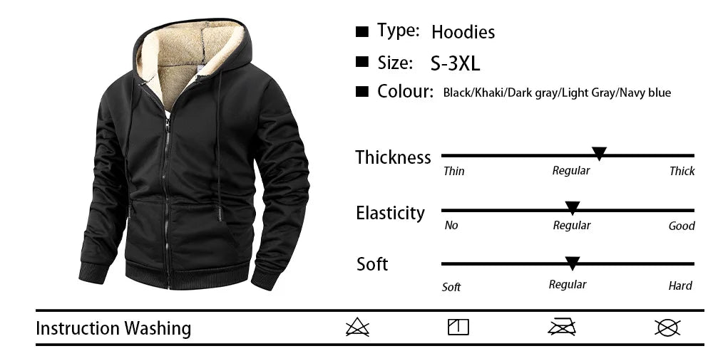JUMPER Winter Men's Zipper Jacket Fleece Warm Windproof Hoodies Heavyweight Cardigan Casual Sports Long Sleeve Sweatshirts Hooded Coat