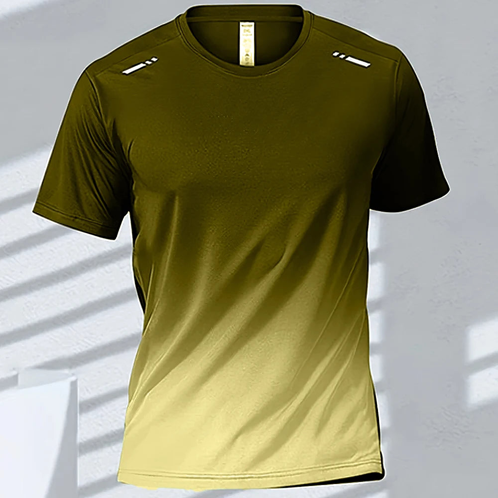 T-Shirts Sports Fitness Sportswear Quick-Drying Gradient Short Sleeve Tops Outdoor Basketball Training Running Men Clothes