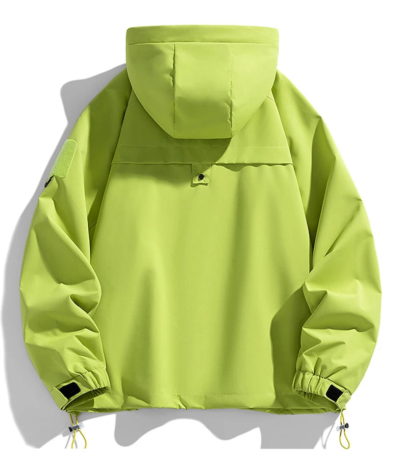 JUMPER Windbreakers Men Hooded Jacket Zipper Coat Cargo Waterproof Black Bomber Camping Loose Thin Softshell Hooded Hiking Jacket