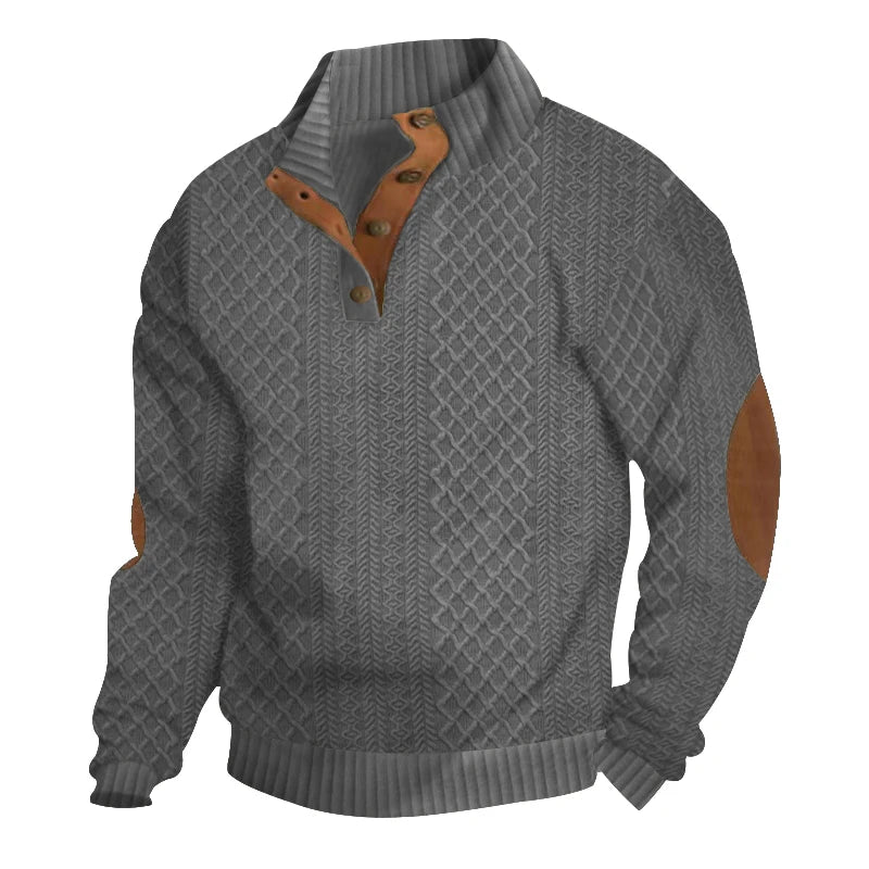 JUMPER bestselling euro code men's casual standing collar long-sleeved Jacquard knitted button-down sweater