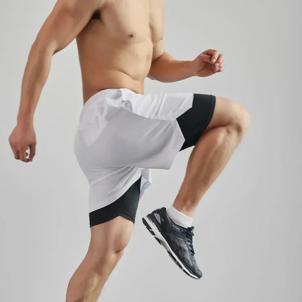 Shorts Men's Two-in-one Sports Shorts Breathable Casual Quick-drying Double-layer Shorts Summer Running Sportswear Bottoms M-3XL