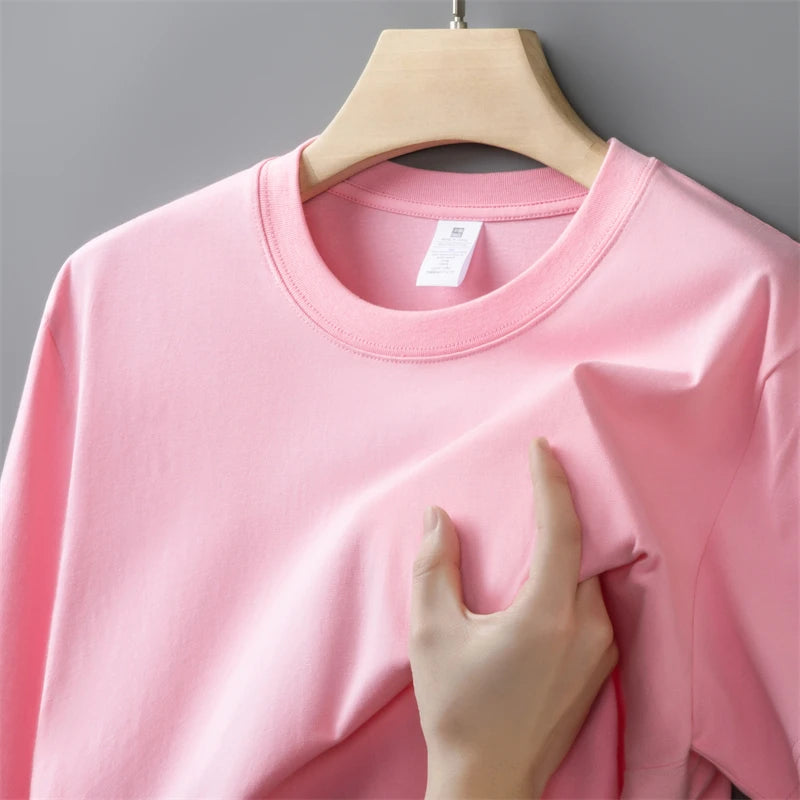 Men Short Sleeve   Oversized Thick Round Neck T-shirt Summer Short Sleeved T-shirt Pure Cotton Solid Color Top Casual Versatile T-shirt