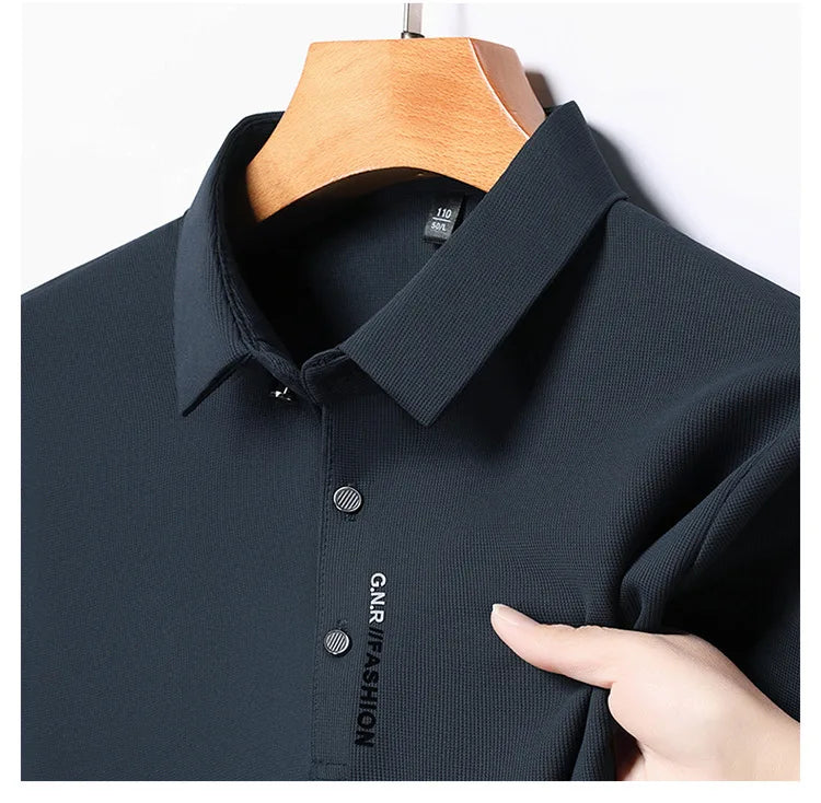 Polo Men's Short Sleeve Solid Color Polo Shirt Breathable Comfortable Elastic Top New Arrivals Casual Business Style