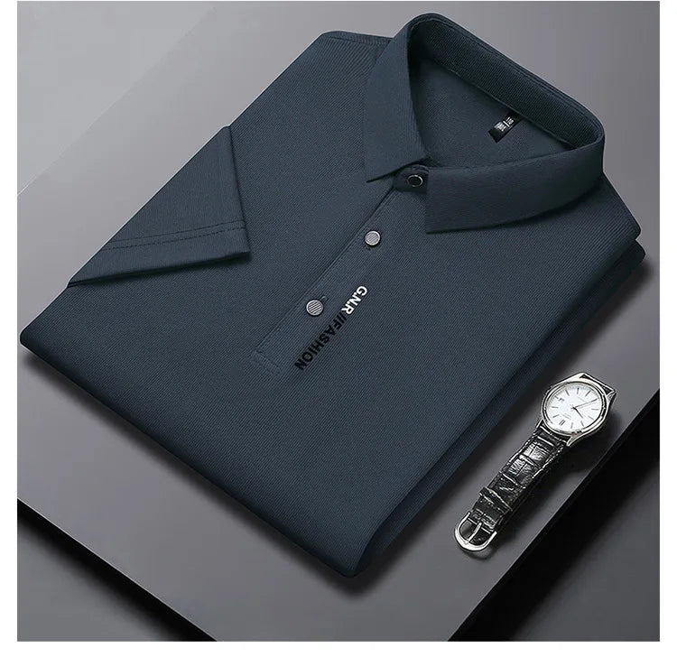 Polo Men's Short Sleeve Solid Color Polo Shirt Breathable Comfortable Elastic Top New Arrivals Casual Business Style