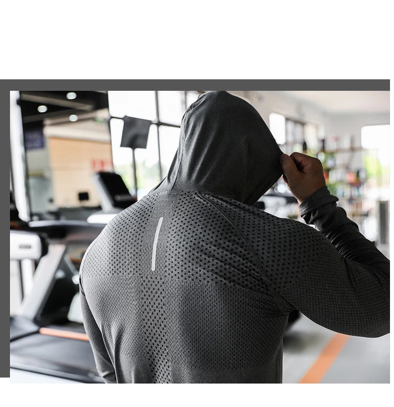 T-shirts Mens Fitness Tracksuit Running Sport Hoodie Gym Joggers Hooded Outdoor Workout Shirts Tops Clothing Muscle Training Sweatshirt