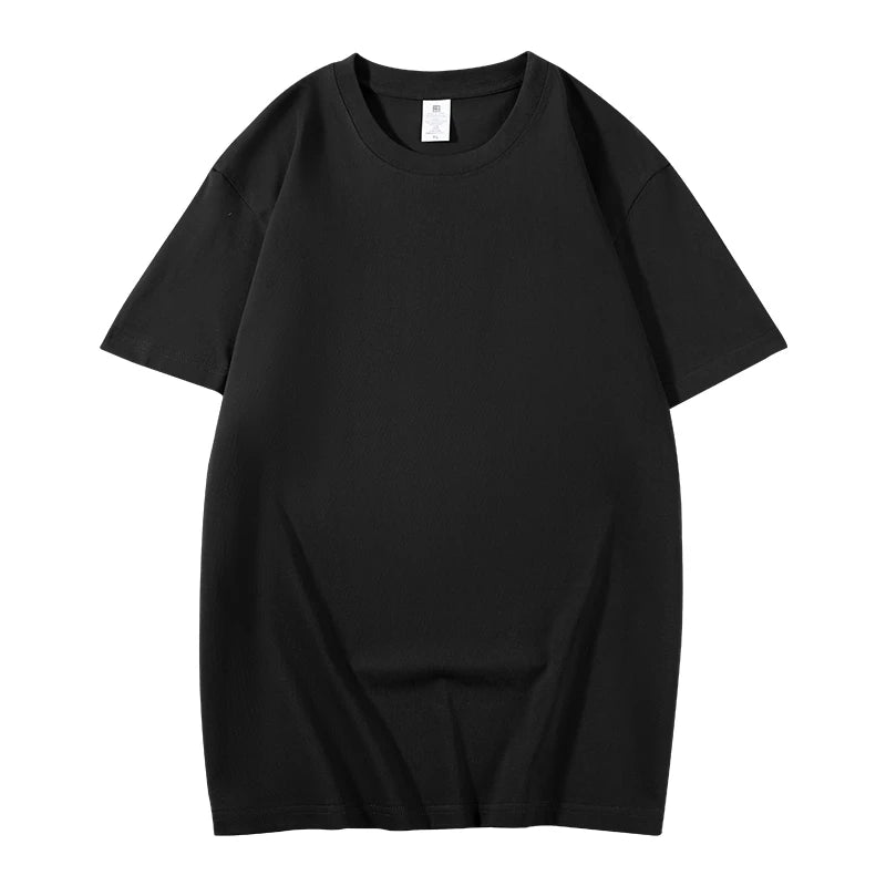 Men Short Sleeve   Oversized Thick Round Neck T-shirt Summer Short Sleeved T-shirt Pure Cotton Solid Color Top Casual Versatile T-shirt