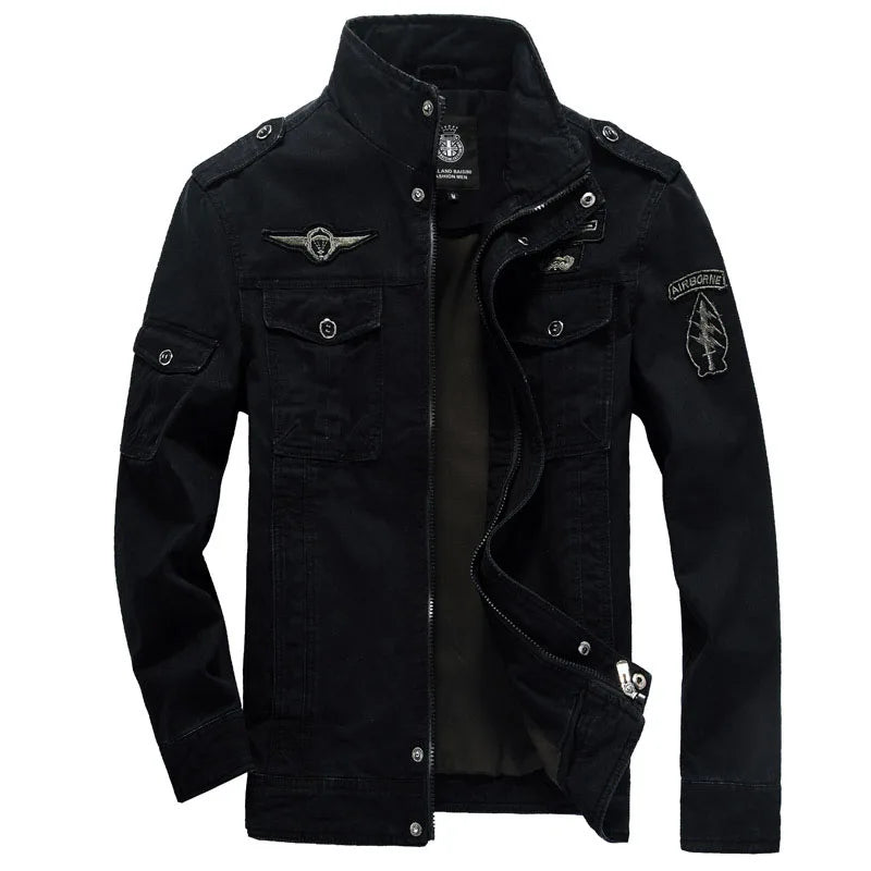 JUMPER High-quality men's military jacket 2023 new multi-pocket collar embroidered sleeve pilot tooling plus size cotton jacket men