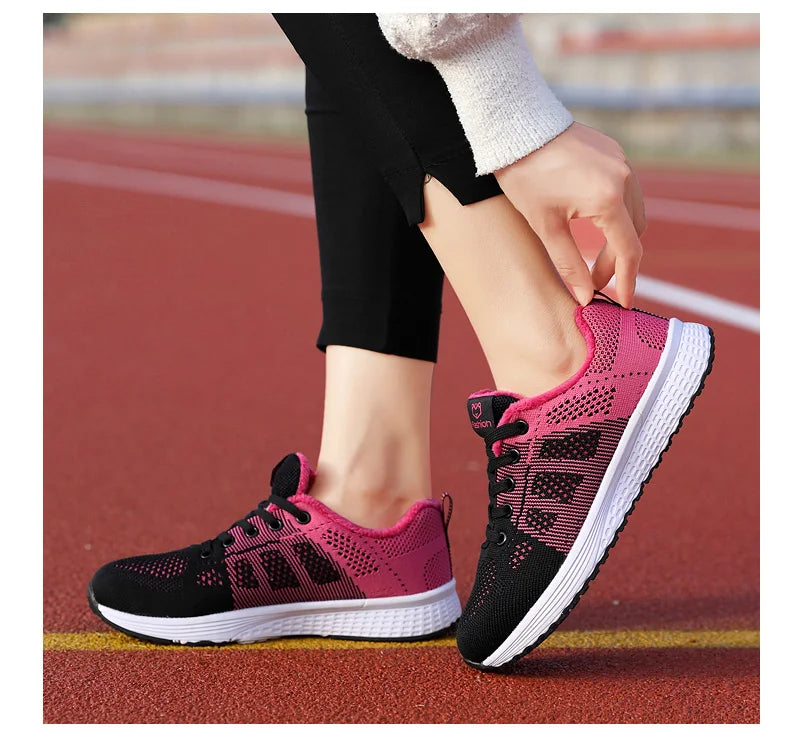 Women Sneakers  Casual Shoes Breathable Walking Mesh Lace Up Flat Shoes Sneakers Women Tenis Feminino Pink Black White