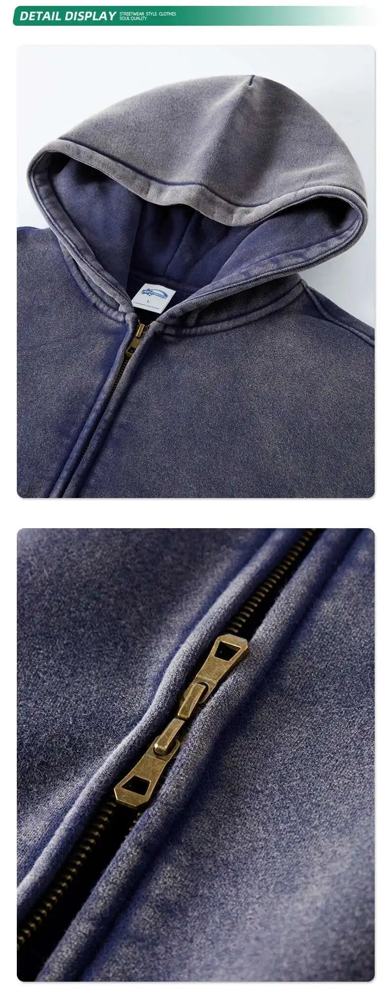 JUMPER Men's Wear Wax Printing Vintage Male Hoodies Oversized Loose Zipper Water Washed Plush Sweatshirt Trendy New 9C9349