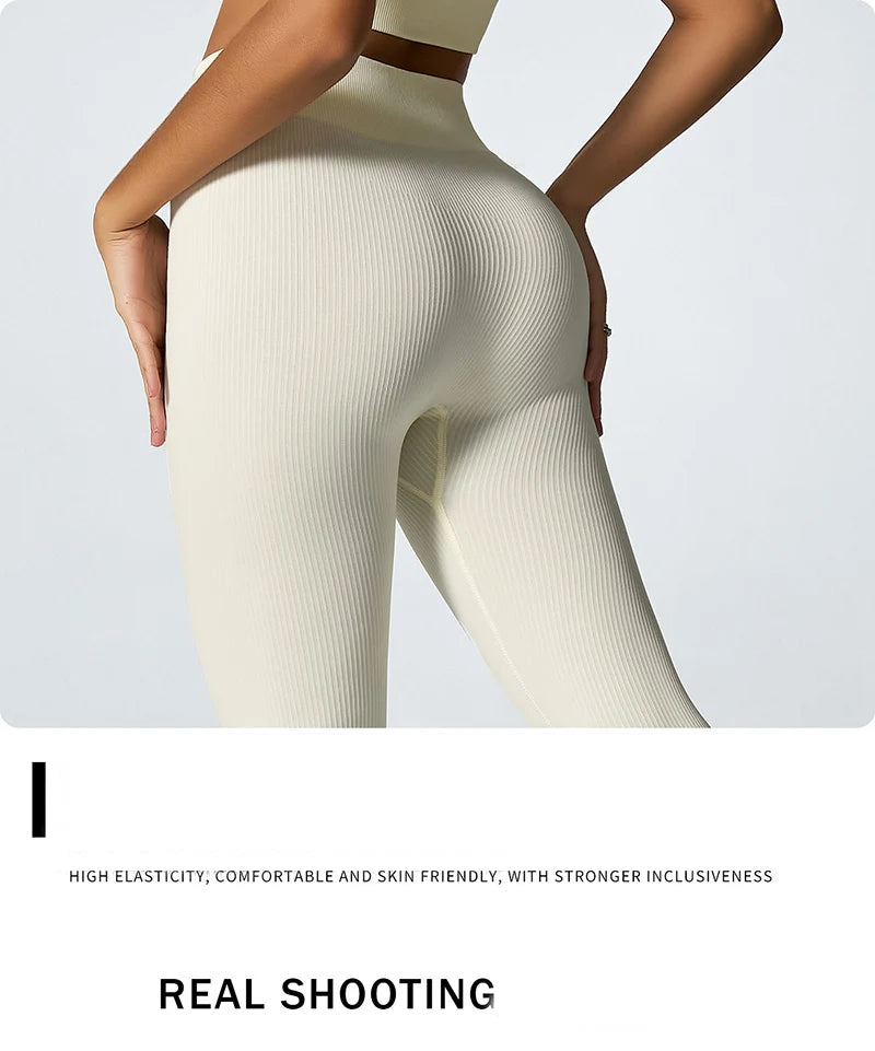 Leggings Women's seamless knitted thread yoga pants high waisted sports leggings hip lifting running training slimming and fashionable