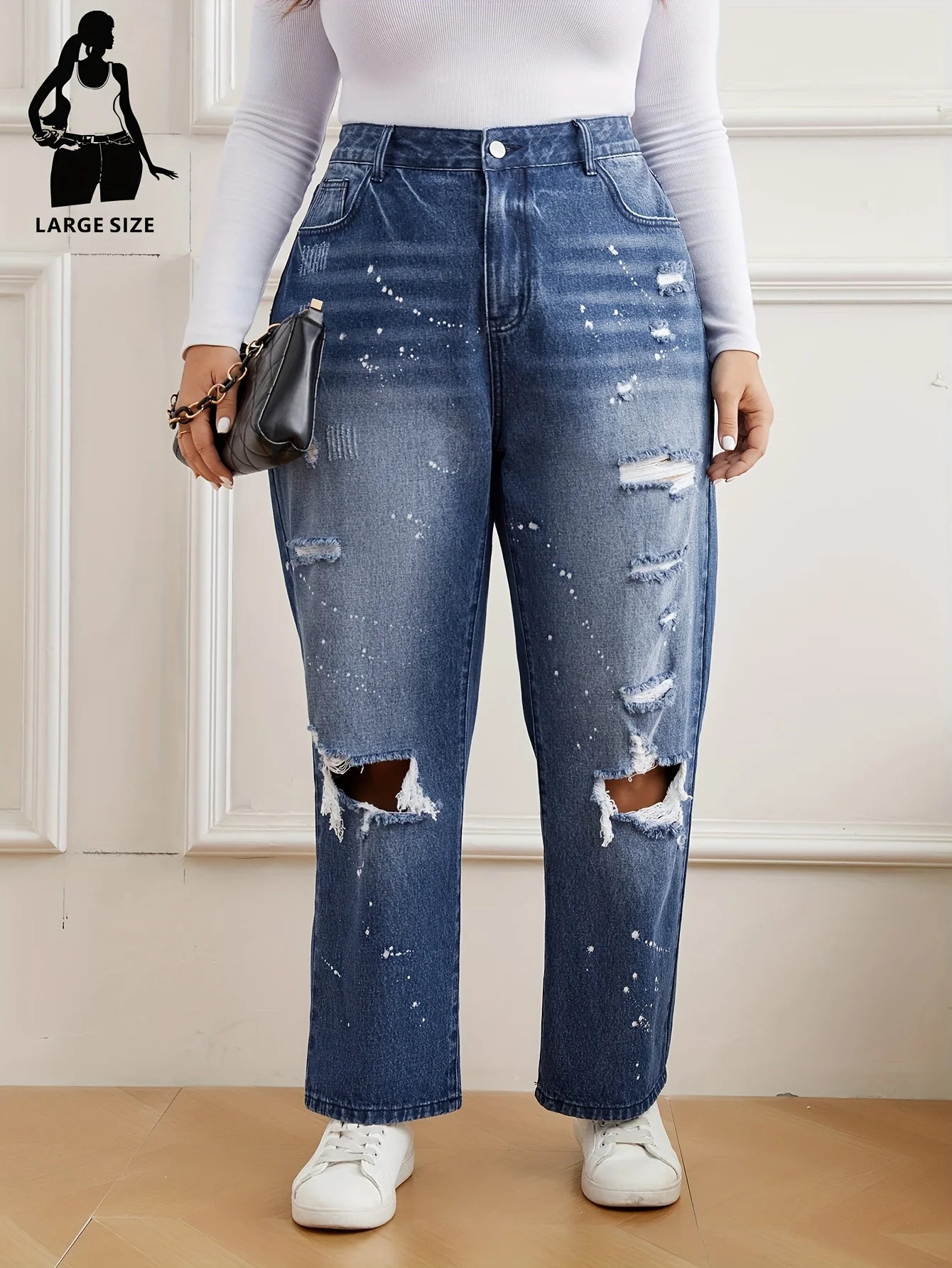 2024 new trendy element hole plus size jeans