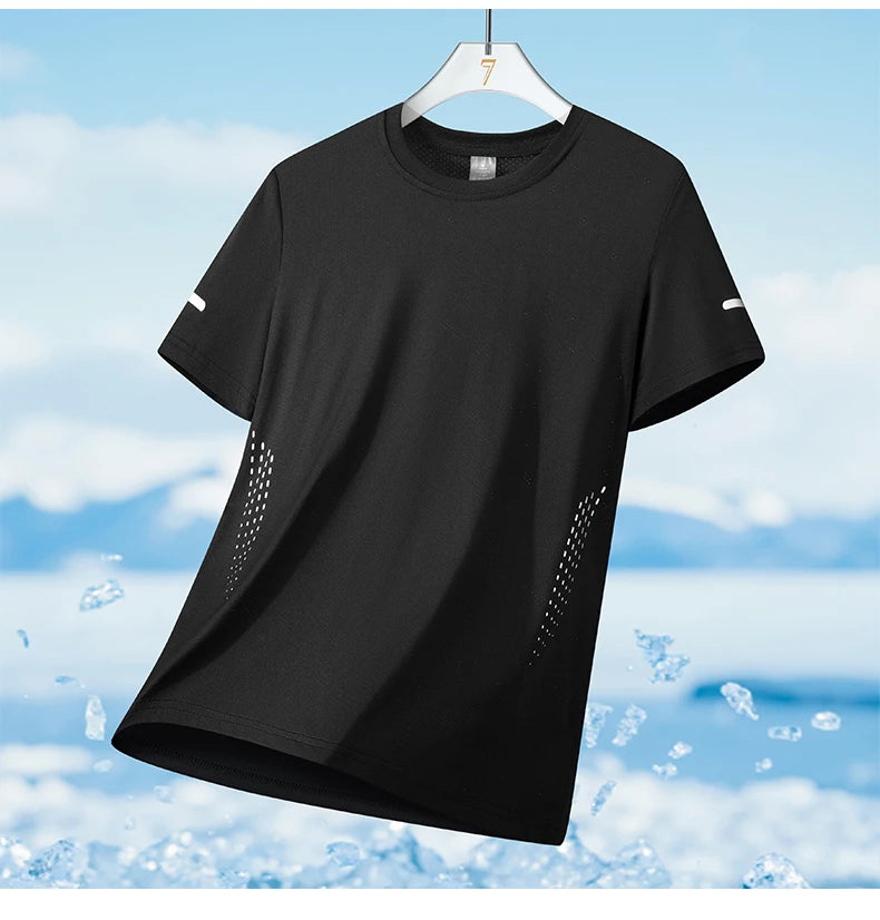 T-shirts Men's Running Quick Drying T-shirts Breathable Hiking Fishing Tees Soft Elasticity Outdoor Sports Short Shirt Summer