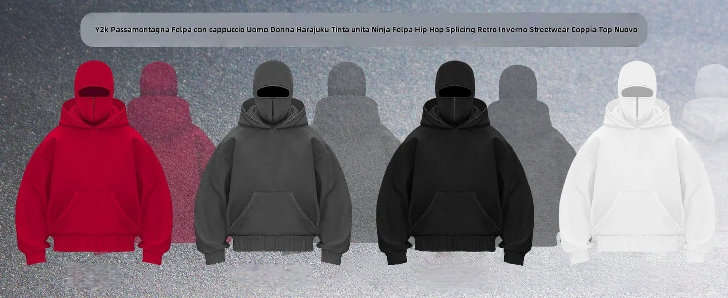 JUMPER Men's Ninja Hooded Loose Y2K Sport Shirt, Street Loose Casual Masked Sweatshirt Windproof Double Hoodie