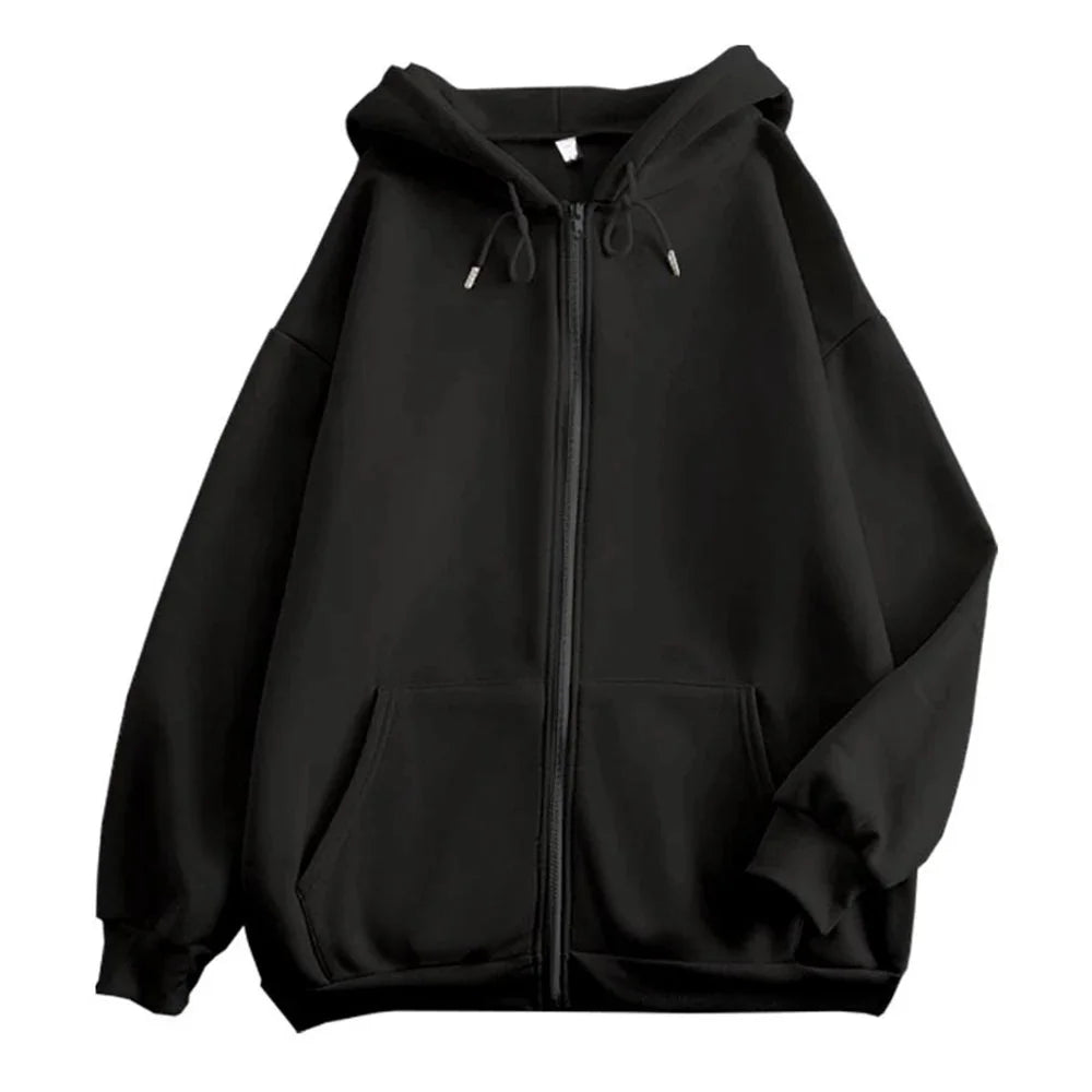 JUMPER High Street Hoodie Men Solid Color Zip Up Long Sleeve Loose Jacket Coats Casual Hooded Sweatshirt Y2K Fashion Outdoor Clothes