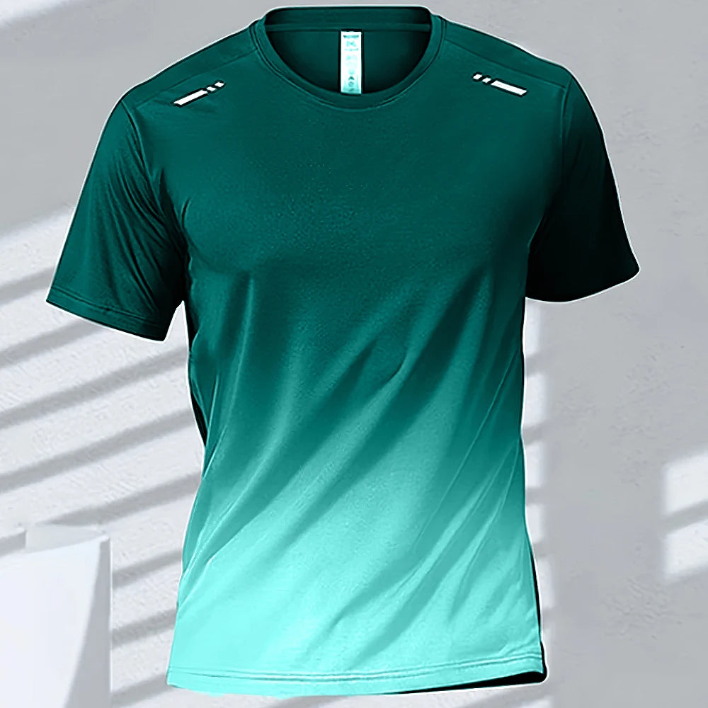 T-Shirts Sports Fitness Sportswear Quick-Drying Gradient Short Sleeve Tops Outdoor Basketball Training Running Men Clothes