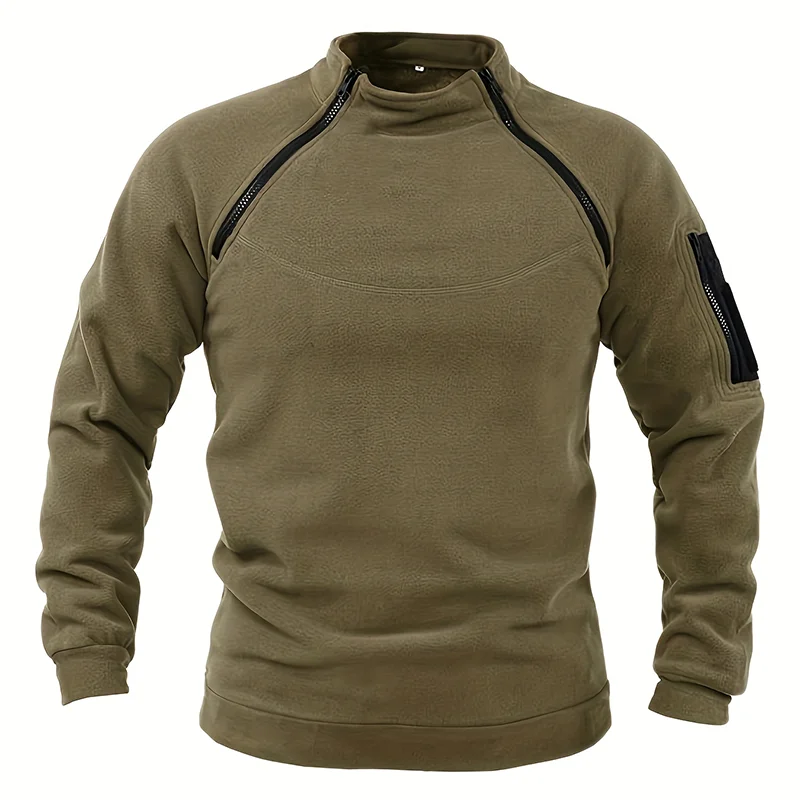 JUMPER Casual Military Sweatshirt Fleece Jacket Standing Collar Pullover Solid Color Sweater Windproof Clothes