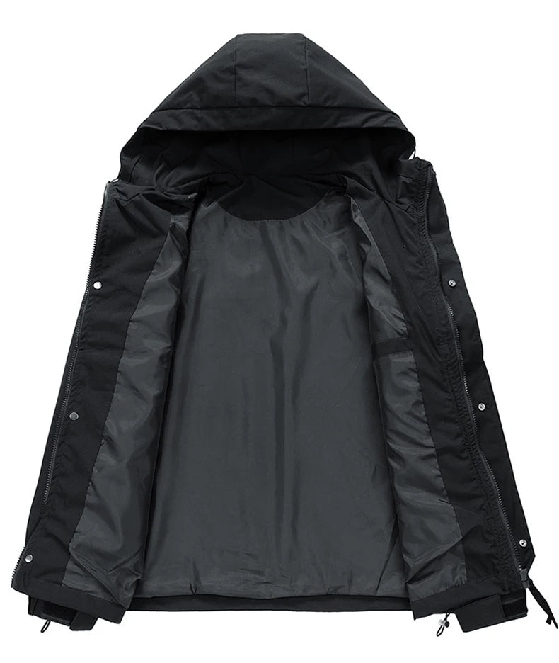 JUMPER Windbreakers Men Hooded Jacket Zipper Coat Cargo Waterproof Black Bomber Camping Loose Thin Softshell Hooded Hiking Jacket