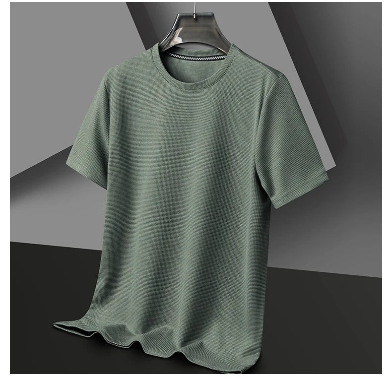 Men Short Sleeve New Summer Waffle Round Neck Short Sleeved T-shirt for Men's Short Sleeved Top