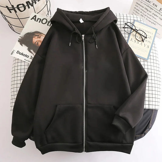 JUMPER High Street Hoodie Men Solid Color Zip Up Long Sleeve Loose Jacket Coats Casual Hooded Sweatshirt Y2K Fashion Outdoor Clothes