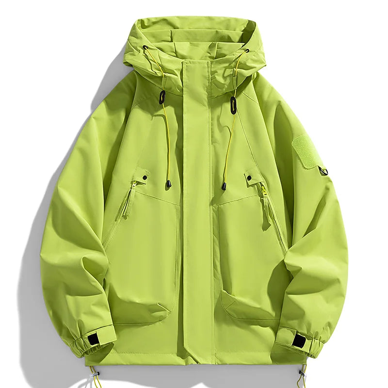 JUMPER Windbreakers Men Hooded Jacket Zipper Coat Cargo Waterproof Black Bomber Camping Loose Thin Softshell Hooded Hiking Jacket