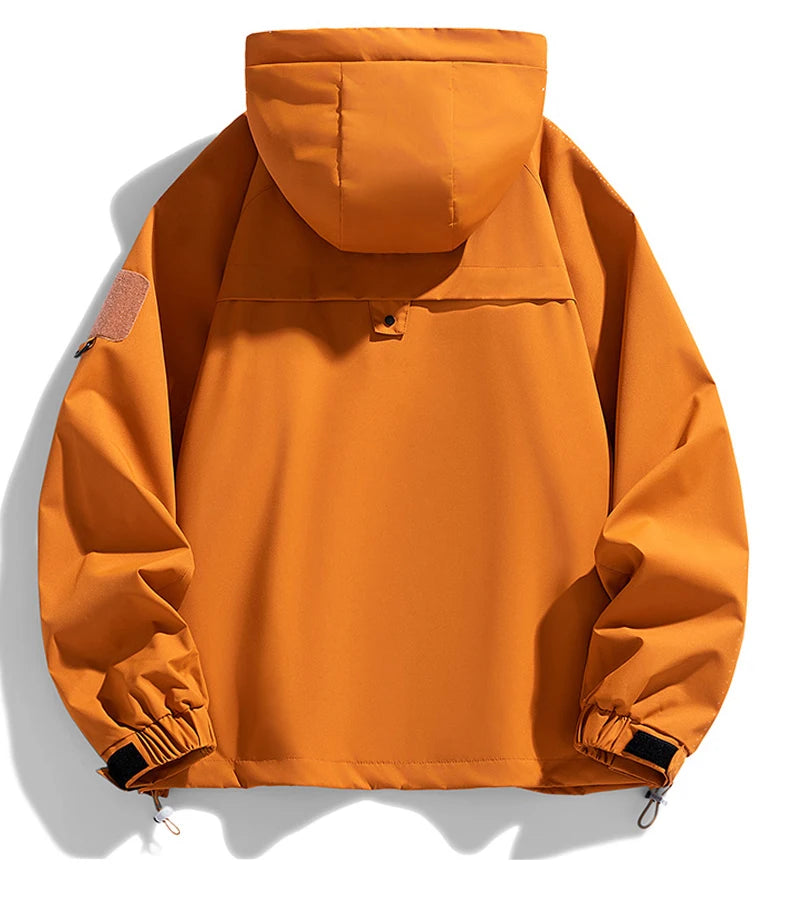 JUMPER Windbreakers Men Hooded Jacket Zipper Coat Cargo Waterproof Black Bomber Camping Loose Thin Softshell Hooded Hiking Jacket