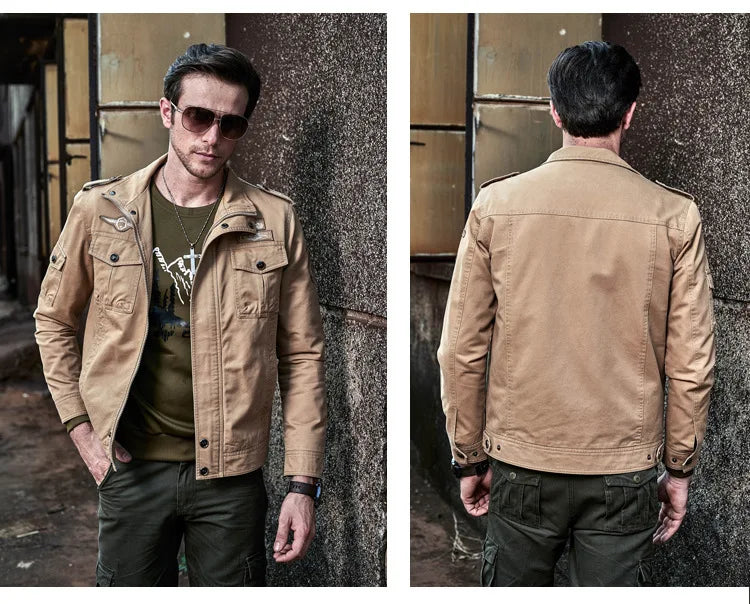 JUMPER High-quality men's military jacket 2023 new multi-pocket collar embroidered sleeve pilot tooling plus size cotton jacket men