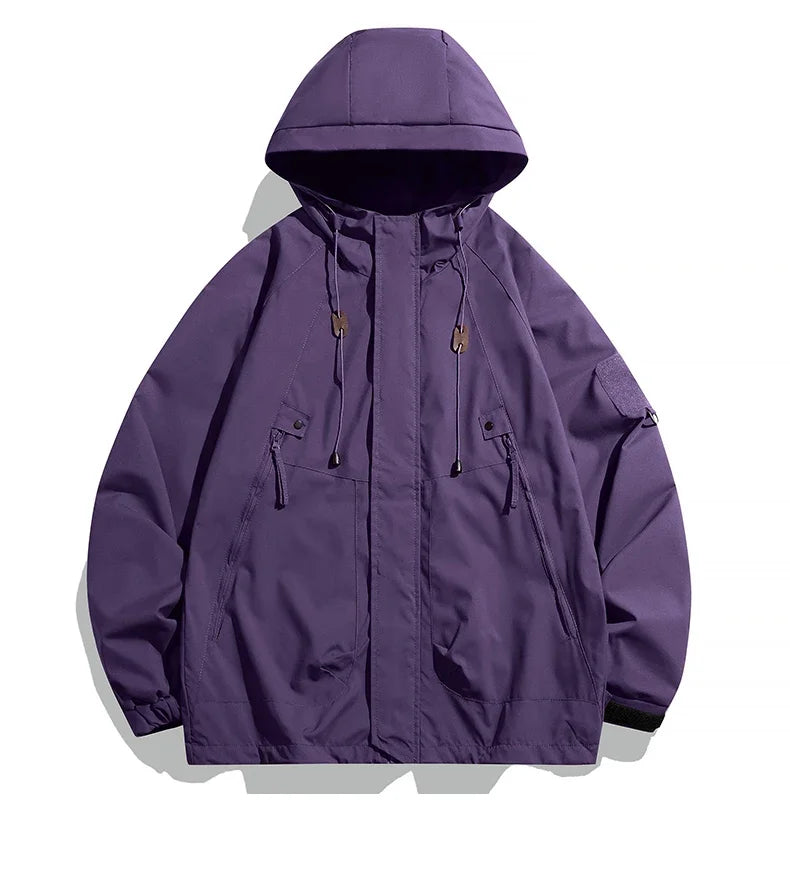 JUMPER Windbreakers Men Hooded Jacket Zipper Coat Cargo Waterproof Black Bomber Camping Loose Thin Softshell Hooded Hiking Jacket