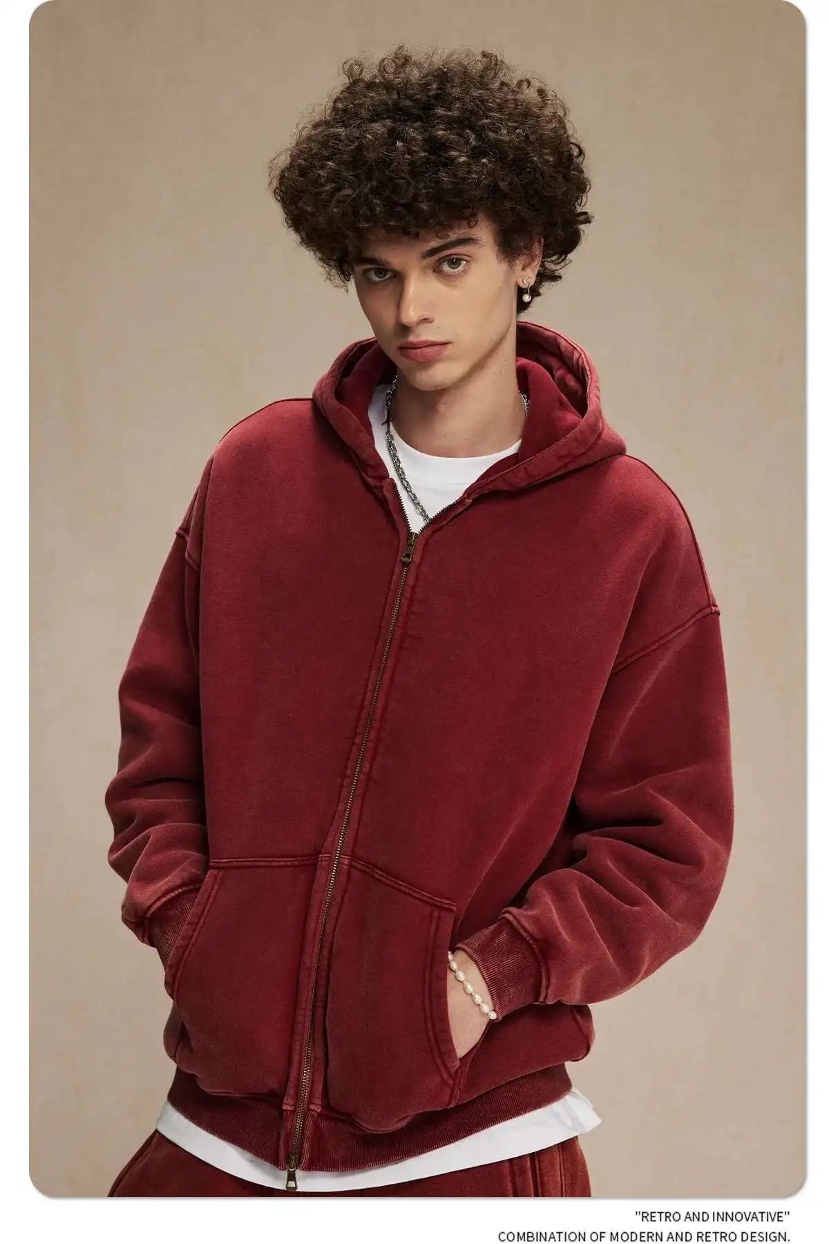 JUMPER Men's Wear Wax Printing Vintage Male Hoodies Oversized Loose Zipper Water Washed Plush Sweatshirt Trendy New 9C9349