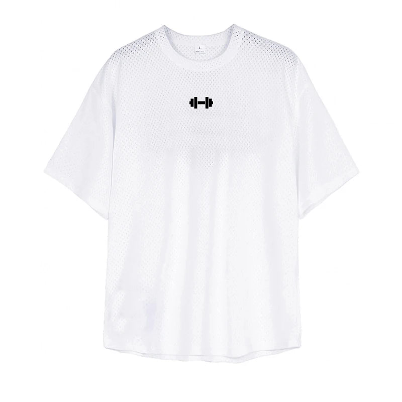T-shirts Oversized Loose Short Sleeve Quick Dry Shirt Gym Bodybuilding Breathable Cool Mesh Clothing Mens Fitness Workout Muscle T-shirts