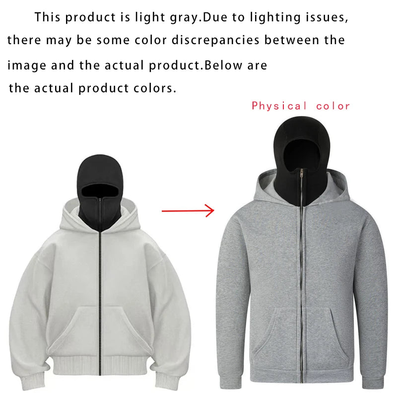 JUMPER Men and women Balaclava Y2K Gothic Harajuku winter new item double hooded sweatshirt men's hooded mask zipper sportswear