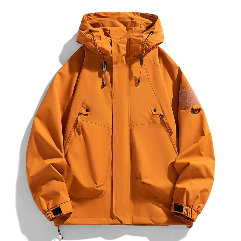 JUMPER Windbreakers Men Hooded Jacket Zipper Coat Cargo Waterproof Black Bomber Camping Loose Thin Softshell Hooded Hiking Jacket
