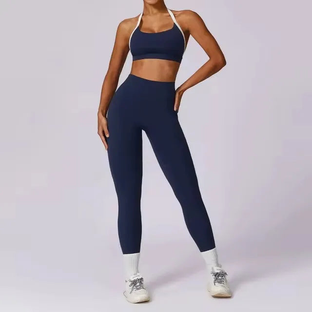 Legging Yoga Set 2PCS Women Sportswear Push Up Workout Clothes Athletic Wear Gym Legging Fitness Bra Crop Top Long Sleeve Sports Suits