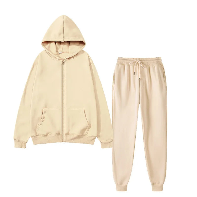 JUMPER New Solid Color Hoodie+pants Two-piece Set Womens Fashionable Casual Sports Set  Size S-3XL Female Suit
