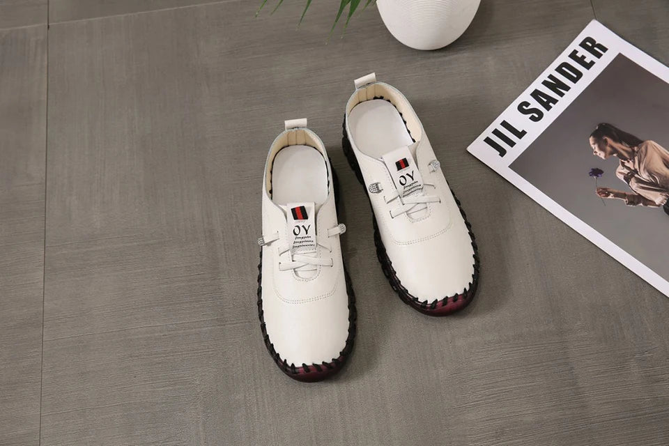Sneakers Women Shoes Loafers Lace Up Leather Flat New Spring Casual comfortable Mom Shoe Mujer Zapatos Chaussure Femme