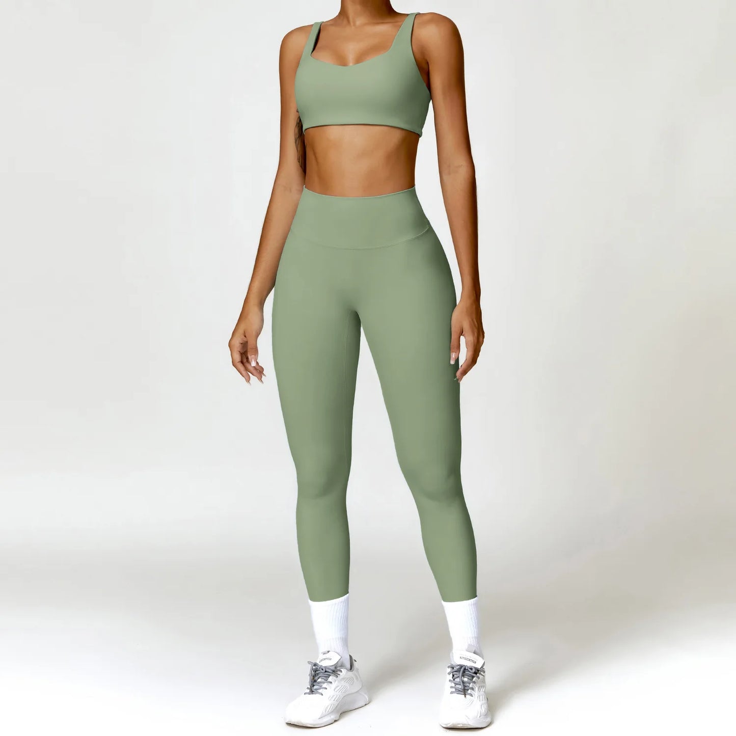 Legging Women Tracksuit Yoga Set 2PCS Sportswear Workout Clothes Athletic Wear Gym Legging Fitness Bra Crop Top Long Sleeve Sports Suits