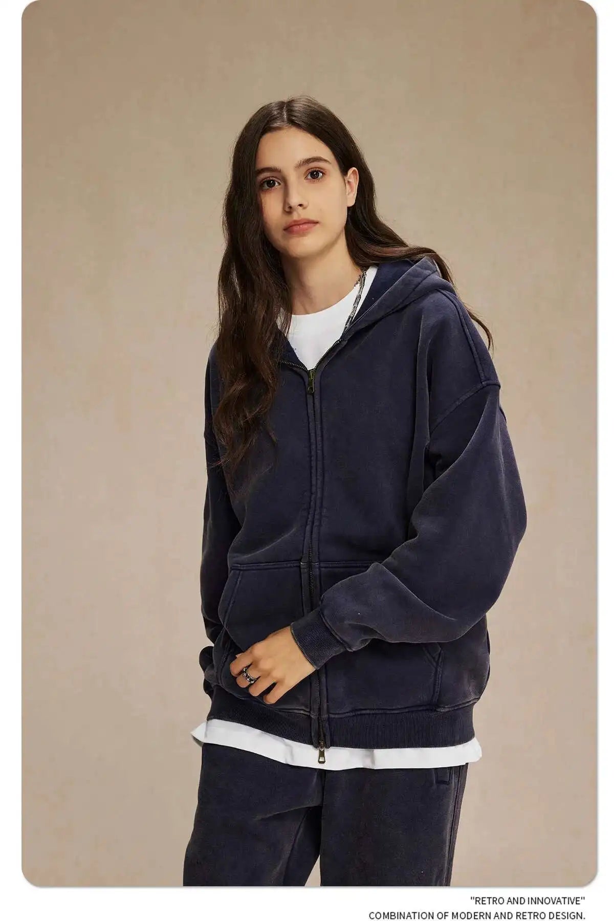JUMPER Men's Wear Wax Printing Vintage Male Hoodies Oversized Loose Zipper Water Washed Plush Sweatshirt Trendy New 9C9349