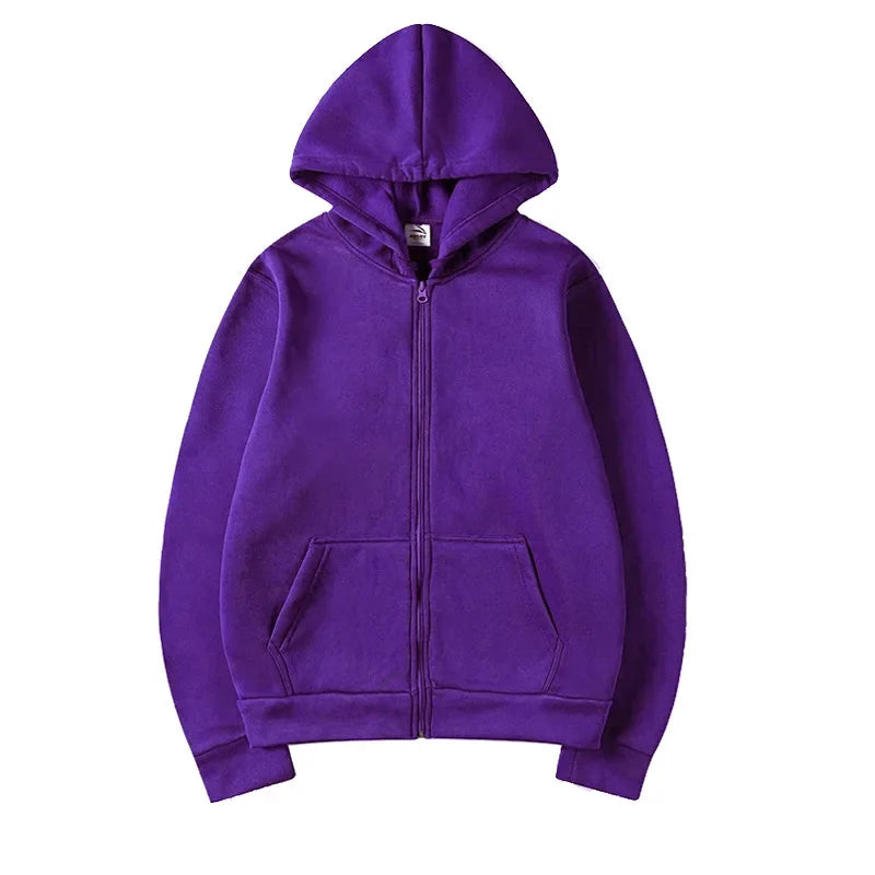 JUMPER New Trendy Sweatshirt Coat Front Pockets Warm Zipper Lamb Wool Jacket Men and Woman Autumn Winter Pure Color Cardigan Hoodie
