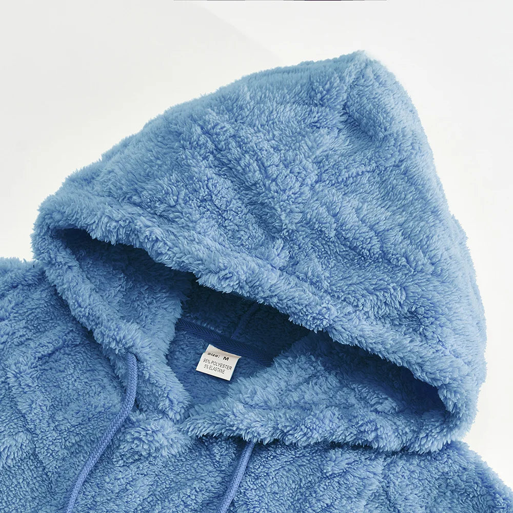 JUMPER leisure men's high street jacquard double-sided velvet hooded sports trend pullover sweater jacket