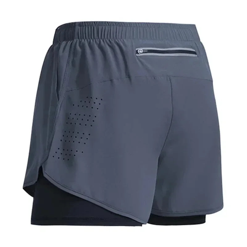 Shorts 2 In 1 Fitness Training Gym Sports Short Pants Quick Dry Built-in Pocket Double-deck Beach Bottom Summer Shorts Men