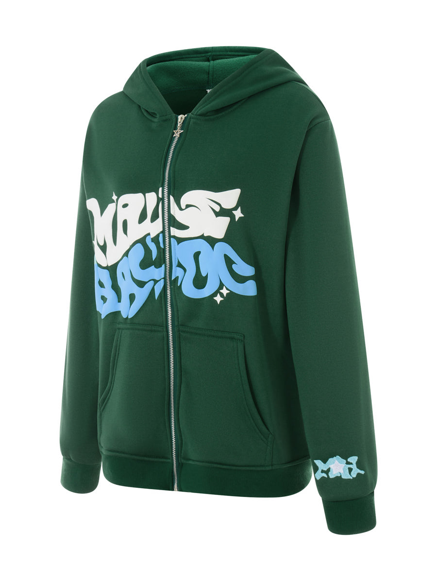 Hoodies Women Long Sleeve Letters Print Zipper Closure Sweatshirt Jacket with Pockets