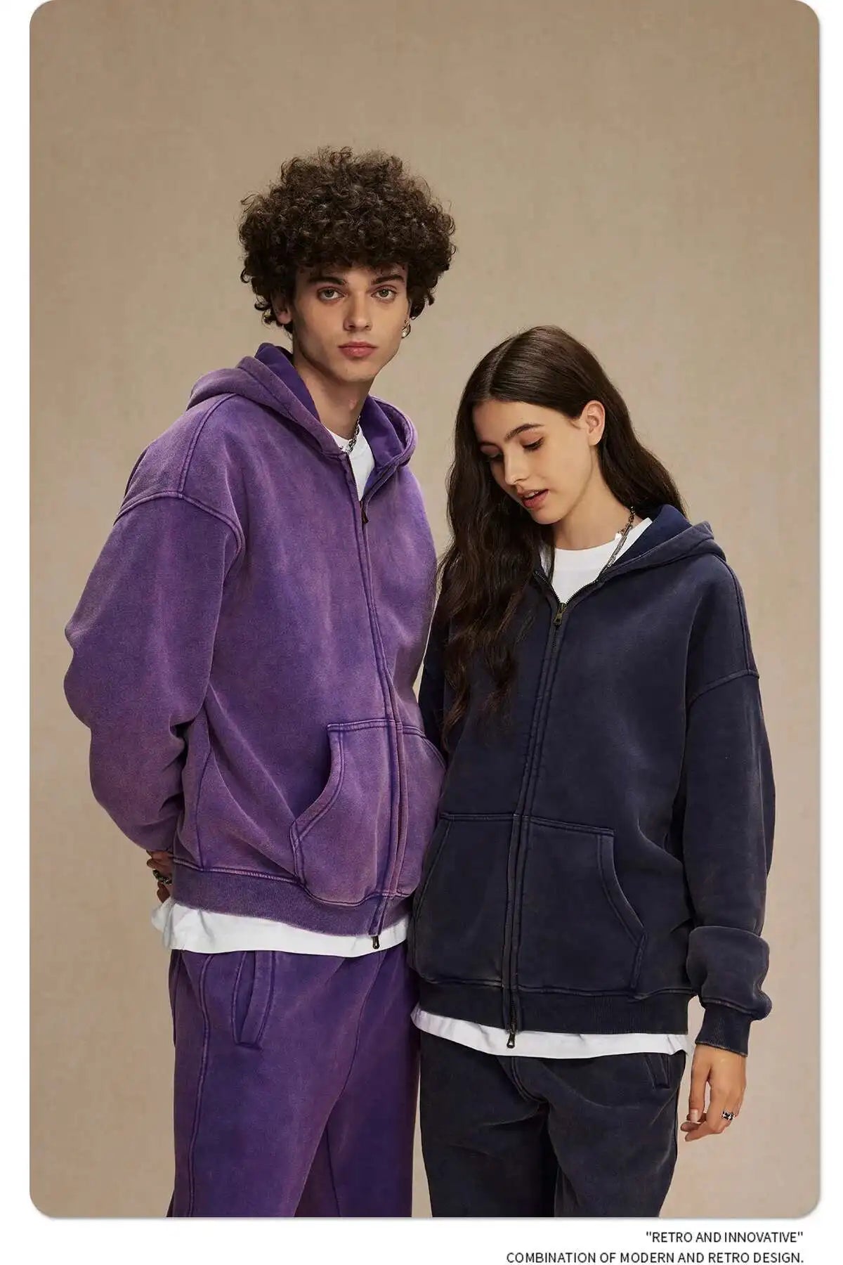 JUMPER Men's Wear Wax Printing Vintage Male Hoodies Oversized Loose Zipper Water Washed Plush Sweatshirt Trendy New 9C9349