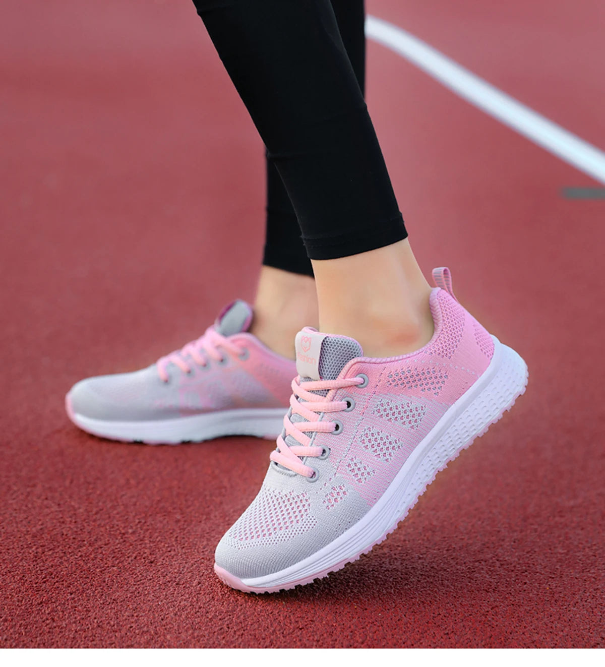 Women Sneakers  Casual Shoes Breathable Walking Mesh Lace Up Flat Shoes Sneakers Women Tenis Feminino Pink Black White