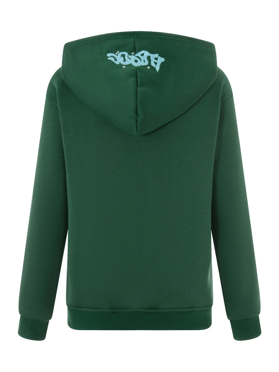 Hoodies Women Long Sleeve Letters Print Zipper Closure Sweatshirt Jacket with Pockets