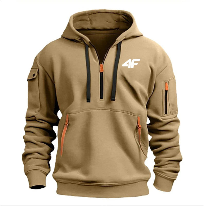 JUMPER Men's hooded sweater casual sports jumper vintage Harajuku long sleeve zipper multi-pocket casual loose coat Street