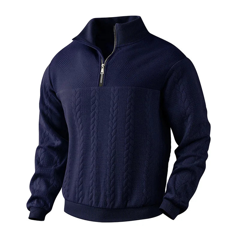 JUMPER Casual stand-up collar zipper pullover loose knitted jacquard autumn and winter long-sleeved sweater men's top