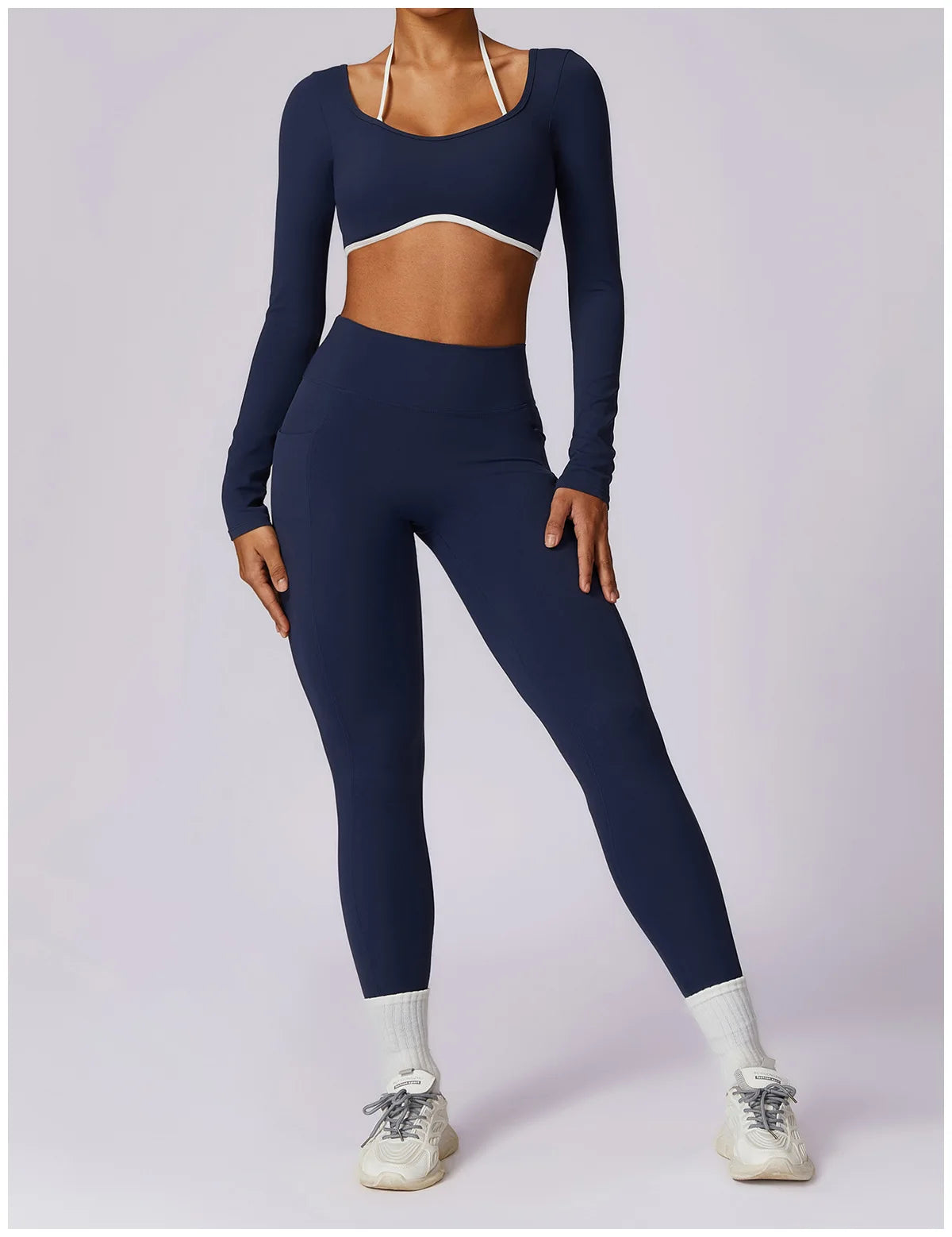 Legging Yoga Set 2PCS Women Sportswear Push Up Workout Clothes Athletic Wear Gym Legging Fitness Bra Crop Top Long Sleeve Sports Suits