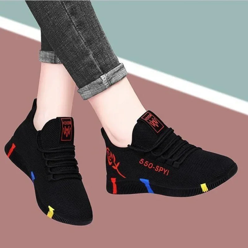 Women Sneakers  Vulcanized Shoes Air Mesh Light Soft Sneakers Female Flats Platform Lace Up Casual Shoes Basket Femme