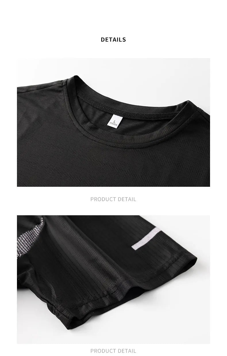 T-shirt Men Summer Ice Silk Thin Top Reflective Printing Quick Dry Short Sleeve Breathable Fitness Sports T-shirt 5XL